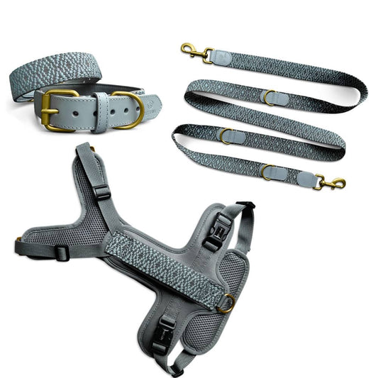 Kollektion Très chic – Set Hundehalsband, Leine und Geschirr – Anthrazit/Eisblau