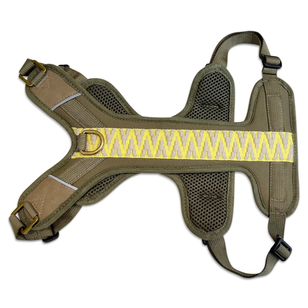 Premium Hundegeschirr Gepolstert – Olivgruen/Neongelb