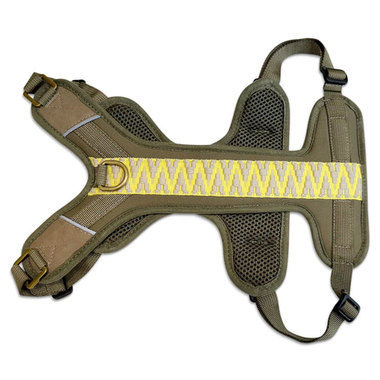 Premium Hundegeschirr Gepolstert – Olivgruen/Neongelb