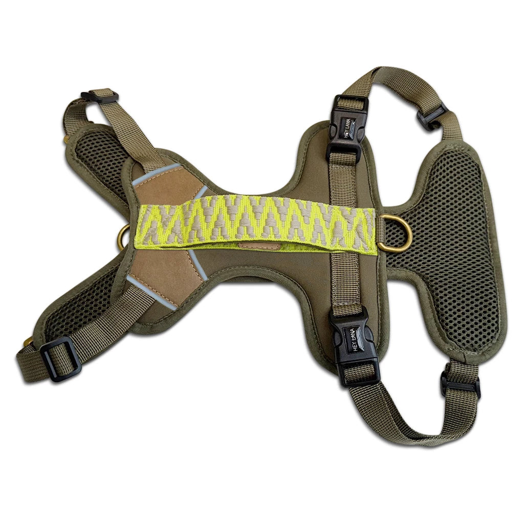 Premium Hundegeschirr Gepolstert – Olivgruen/Neongelb