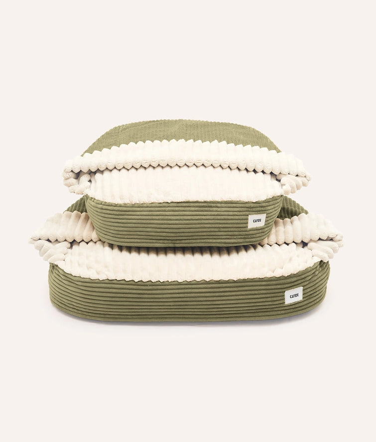 CAFIDE Hundebett „Maso“ mit Kapuze – Chenille & Cord, waschbar, nachhaltig