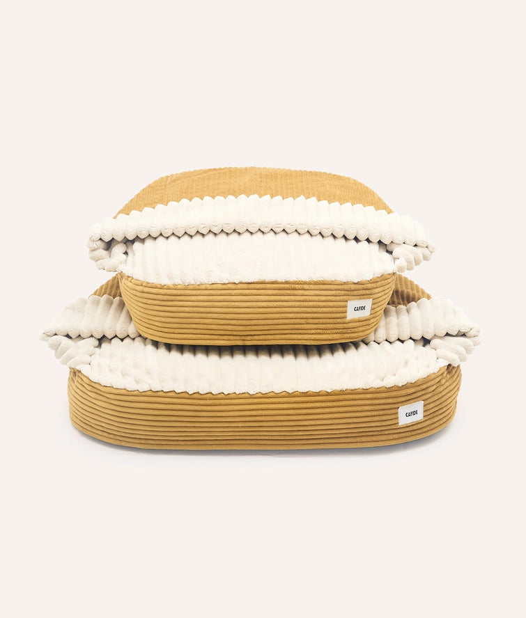 CAFIDE Hundebett „Maso“ mit Kapuze – Chenille & Cord, waschbar, nachhaltig