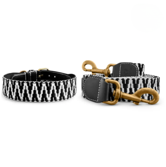 Kollektion Très chic – Set Hundehalsband und Leine – Schwarz/Weiß
