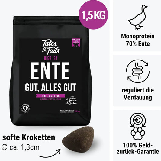 Ente gut, alles gut - Softes Trockenfutter mit 70% Ente - 1.5 KG