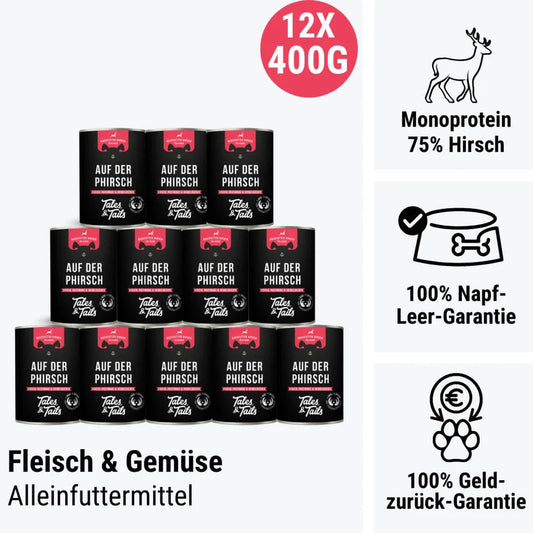 Auf der PHirsch - Nassfutter für Hunde mit 75% Hirsch