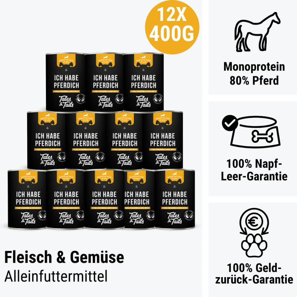 Ich habe PFERDich - Nassfutter für Hunde mit 80% Pferd - 400g