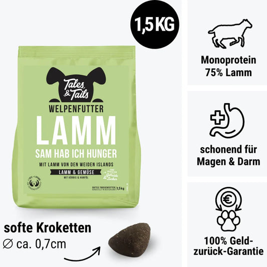 LammSam hab ich Hunger - Softes Welpenfutter für Hunde - 1.5 KG