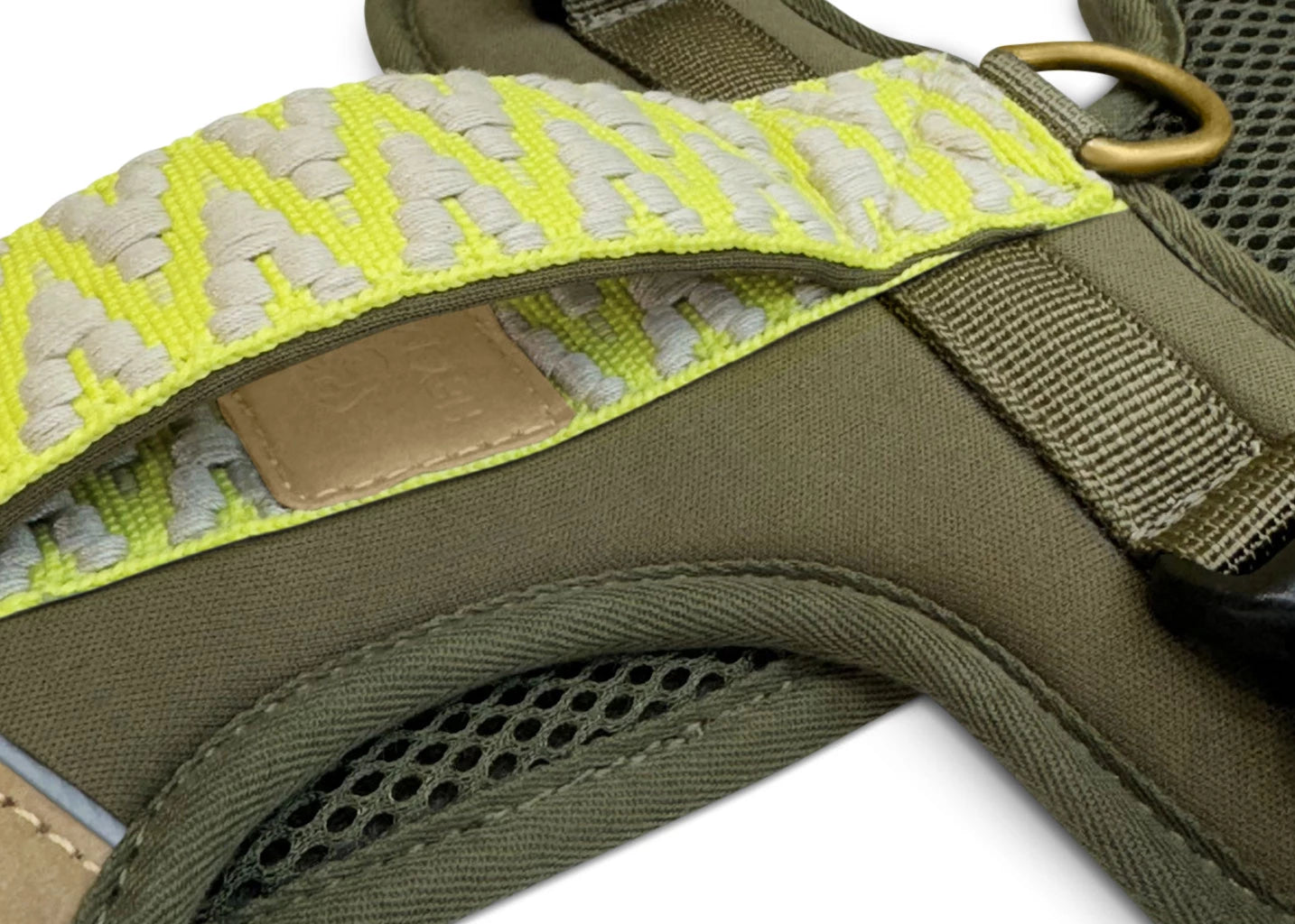 Kollektion Très chic – Set Hundehalsband, Leine und Geschirr – Olivgruen/Neongelb