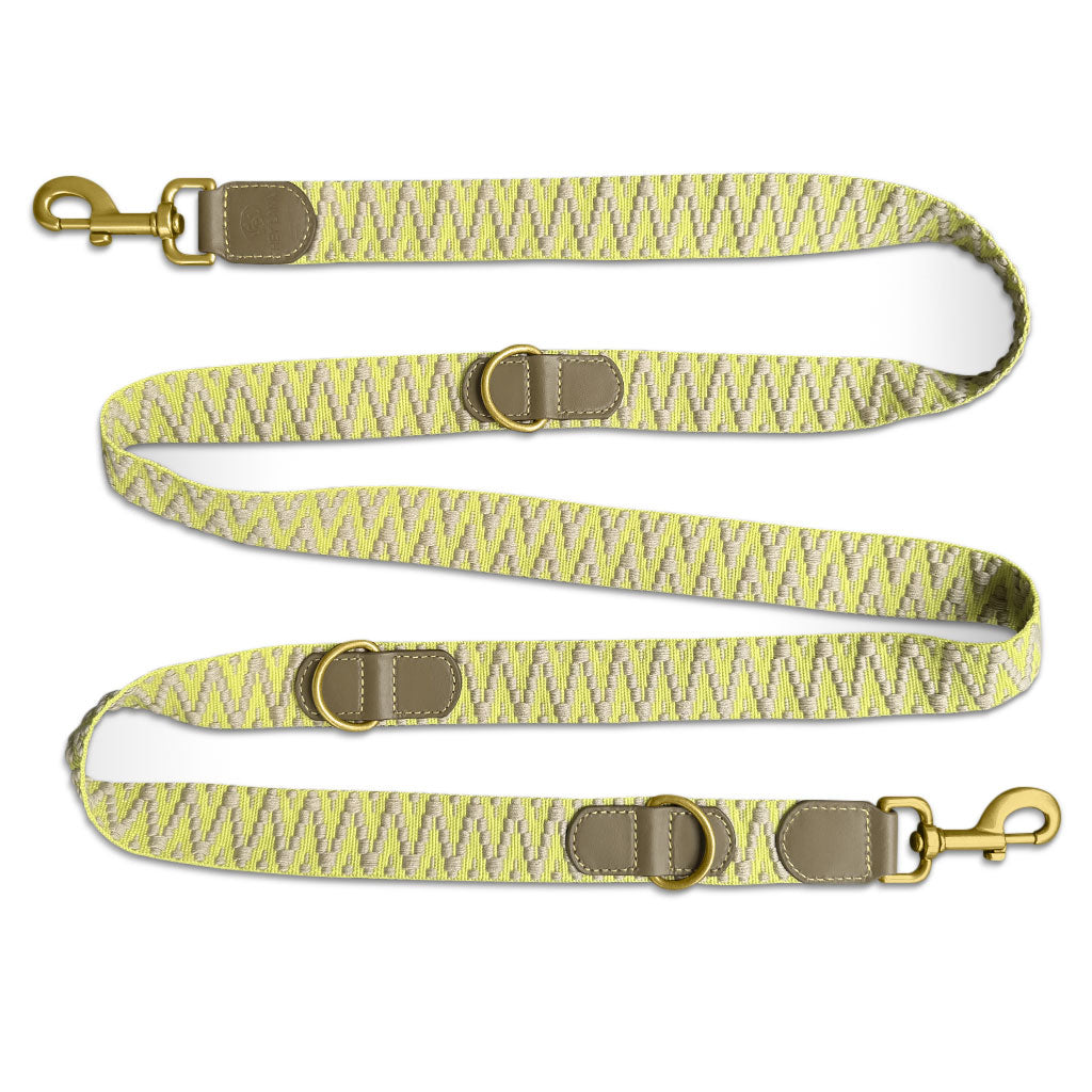 Kollektion Très chic – Set Hundehalsband, Leine und Geschirr – Olivgruen/Neongelb