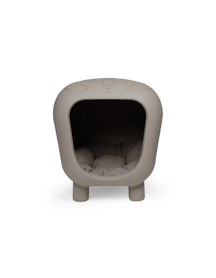 Designerbank und Katzenhütte & Hundehütte mit zweifarbigem Innenkissen - Taupe