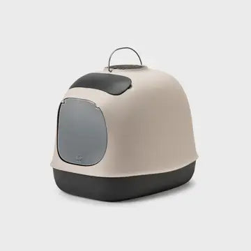 Designer-Katzentoilette mit Deckel, Filter und Reinigungszubehör - Tawn/Anthrazit