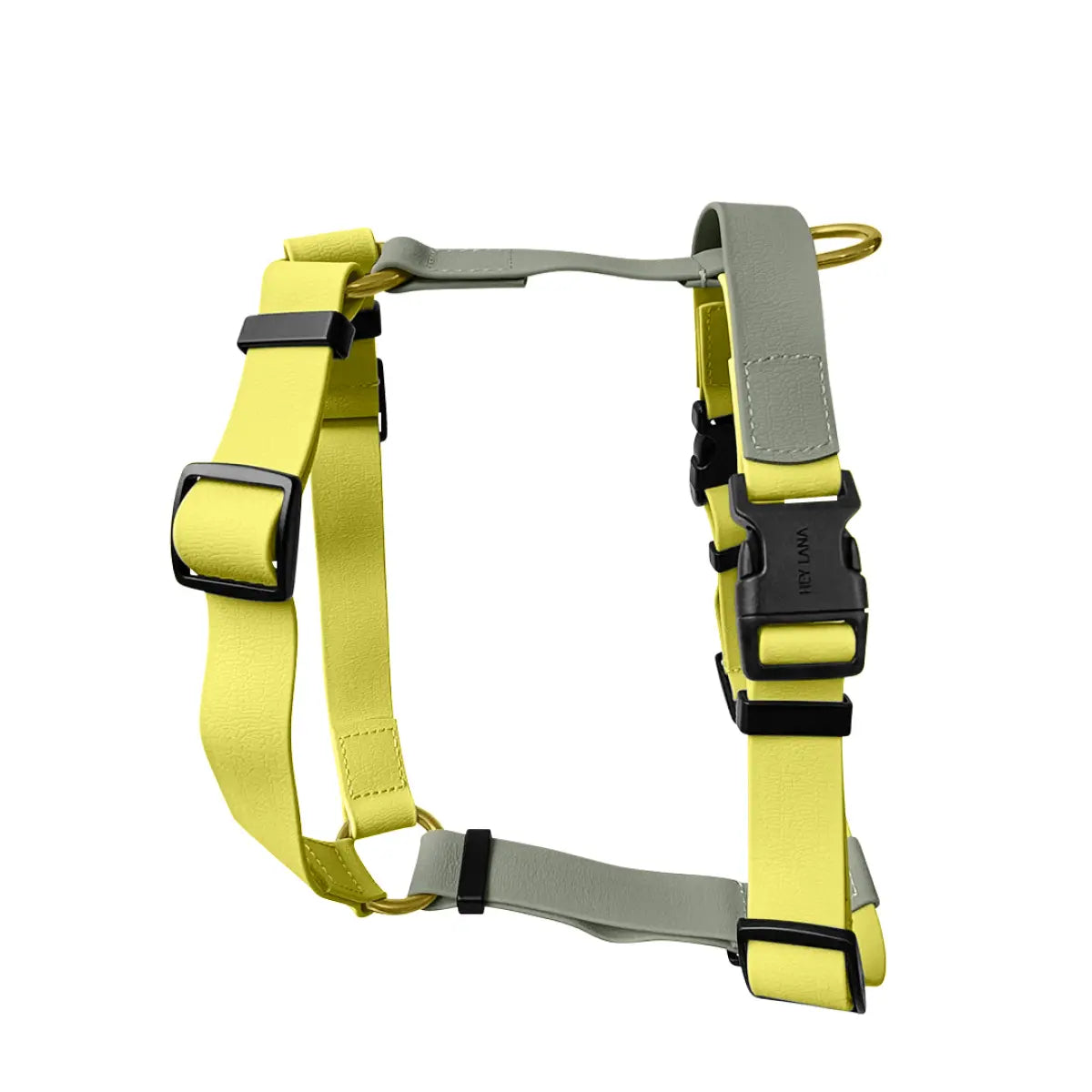 Hey Lana FLEX Outdoor Geschirr – 5-fach verstellbares H-Geschirr mit Haltegriff, Lemon/Seagrass