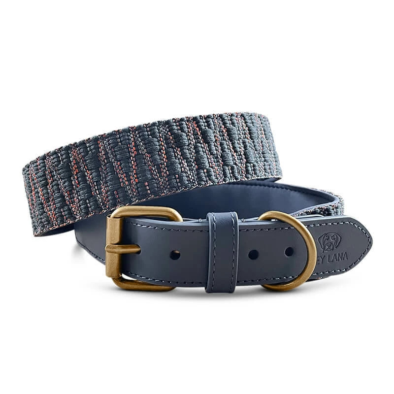 Kollektion Très chic – Set Hundehalsband, Leine und Geschirr – Blau/Grau